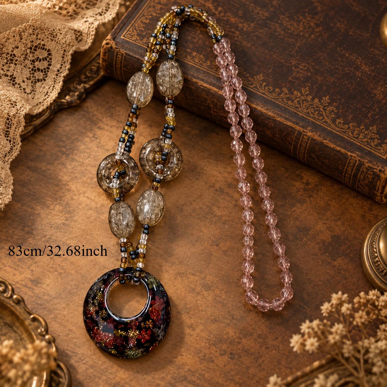 Boho Resin Hollow Circle Pendant Long Necklace